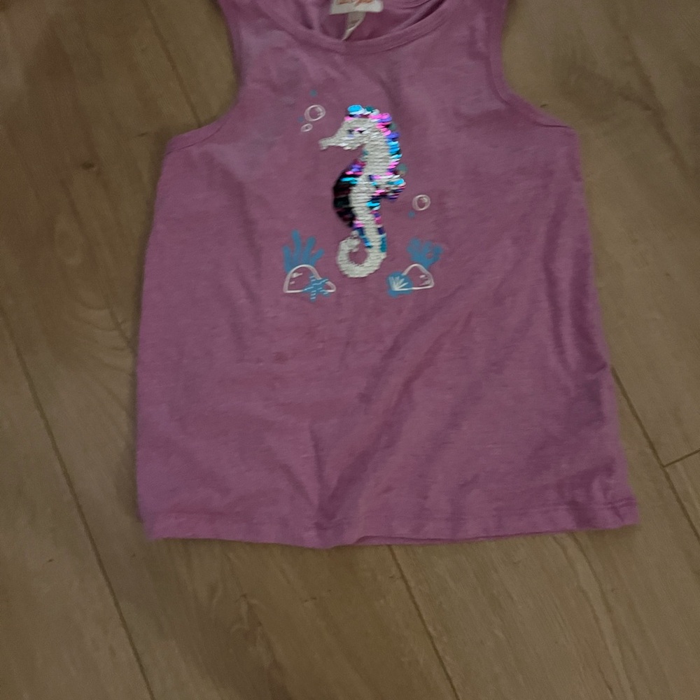 Sequin Seahorse Pink Kids Tank Top